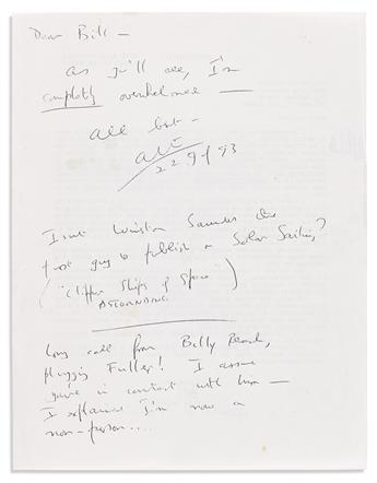 CLARKE, ARTHUR C. Archive of 13 letters, each Signed Arthur C Clarke, Arthur, or Arthur Clarke, to William Lauritzen, mostly form